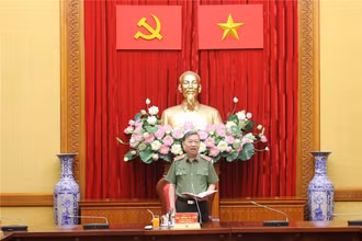 Bộ trưởng Tô Lâm phát biểu chỉ đạo tại phiên họp. (Ảnh: mps.gov.vn)