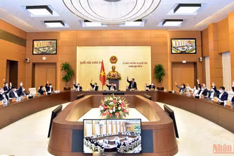 Các Ủy viên Ủy ban Thường vụ Quốc hội biểu quyết thông qua thành lập các phường thuộc thị xã Phổ Yên và thành lập thành phố Phổ Yên (Thái Nguyên). Ảnh: DUY LINH