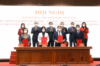 Lễ ký kết Quy chế phối hợp công tác giai đoạn 2021-2026 giữa Đoàn đại biểu Quốc hội, Thường trực HĐND, UBND, Ủy ban MTTQ Việt Nam TP Hà Nội.