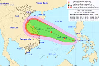 Vị trí và hướng di chuyển của áp thấp nhiệt đới. (Nguồn: kttv.gov.vn)