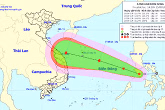 Vị trí và hướng di chuyển của áp thấp nhiệt đới. (Nguồn: kttv.gov.vn)