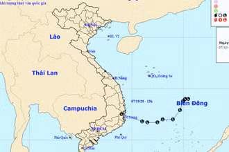 Vị trí và hướng di chuyển của vùng áp thấp. (Nguồn: kttv.gov.vn)