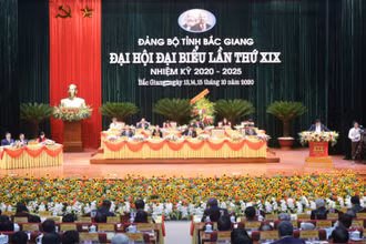 Toàn cảnh Đại hội Đảng bộ tỉnh Bắc Giang lần thứ 19 nhiệm kỳ 2020 - 2025.
