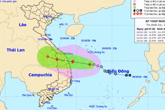 Vị trí và hướng di chuyển của áp thấp nhiệt đới. (Nguồn: kttv.gov.vn)