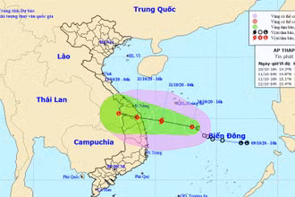 Vị trí và hướng di chuyển của áp thấp nhiệt đới. (Nguồn: kttv.gov.vn)