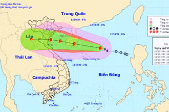Vị trí và hướng di chuyển của bão số 7. (Nguồn: kttv.gov.vn)