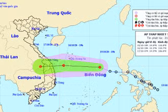 Vị trí và hướng di chuyển của áp thấp nhiệt đới. (Nguồn: kttv.gov.vn)
