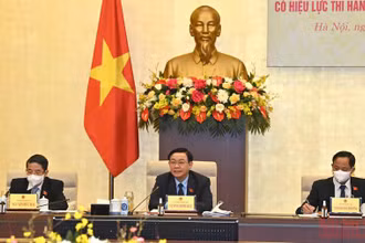 Chủ tịch Quốc hội Vương Đình Huệ tại buổi làm việc. (Ảnh: Duy Linh)