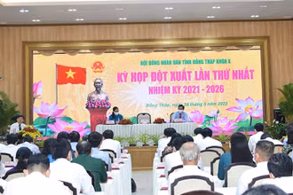 Đại biểu HĐND tỉnh Đồng Tháp biểu quyết thông qua Nghị quyết.