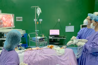 Các bác sĩ Bệnh viện Đà Nẵng triển khai thành công phẫu thuật nội soi cắt bướu giáp nhân qua tiền đình miệng.