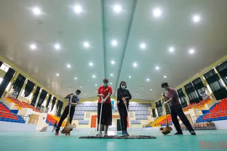 Huyện Đan Phượng đang gấp rút hoàn thiện các hạng mục để sẵn sàng phục vụ thi đấu môn JuJitsu tại SEA Games 31. (Ảnh: THÀNH ĐẠT)
