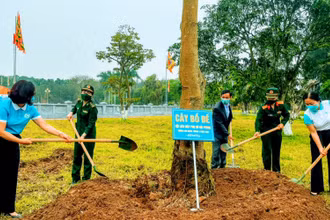 Các cấp hội phụ nữ Hải Phòng tham gia trồng cây tại Khu di tích Trạng Trình Nguyễn Bỉnh Khiêm.