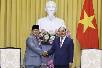 Chủ tịch nước Nguyễn Xuân Phúc tiếp Bộ trưởng Quốc phòng Indonesia Prabowo Subianto. (Ảnh: TTXVN) 