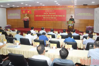 Hội nghị Triển khai nhiệm vụ diễn tập khu vực phòng thủ tỉnh Lào Cai năm 2022. (Ảnh: QUỐC HỒNG) 