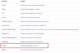 Danh sách 13 khoá xác thực FIDO2 được Microsoft khuyến nghị.