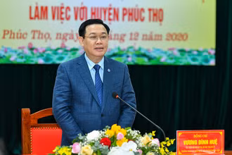 Đồng chí Vương Đình Huệ,Ủy viên Bộ Chính trị, Bí thư Thành ủy phát biểu ý kiến tại buổi làm việc. Ảnh: DUY LINH