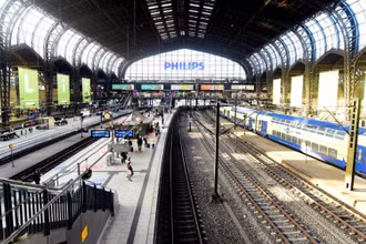 Toàn cảnh nhà ga chính trong cuộc đình công do các lái tàu GDL tiến hành tại Hamburg, ngày 11/8. (Ảnh: Reuters)
