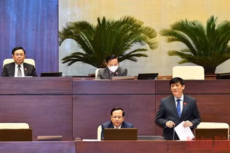 Bộ trưởng Y tế Nguyễn Thanh Long phát biểu giải trình, làm rõ một số vấn đề các đại biểu Quốc hội nêu trong phiên thảo luận trực tuyến chiều 27/10. (Ảnh: LINH NGUYÊN)