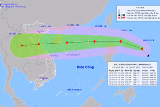 Vị trí và hướng di chuyển của bão Kompasu. (Nguồn: nchmf.gov.vn)