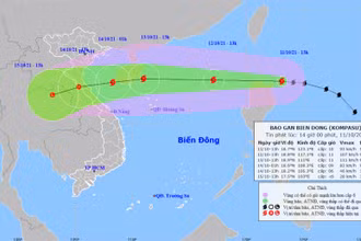Vị trí và hướng di chuyển của bão Kompasu. (Nguồn: nchmf.gov.vn)
