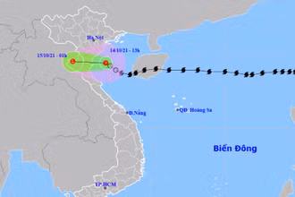 Vị trí và hướng di chuyển của áp thấp nhiệt đới (suy yếu từ bão số 8). (Nguồn: nchmf.gov.vn)