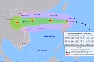 Vị trí và hướng di chuyển của bão Kompasu. (Nguồn: nchmf.gov.vn)