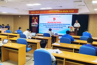 Các đại biểu dự Hội nghị tại đầu cầu Trụ sở T.Ư Đoàn (Hà Nội).