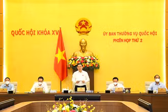 Chủ tịch Quốc hội Vương Đình Huệ phát biểu tại Phiên họp thứ 2 của Ủy ban Thường vụ Quốc hội ngày 17/8. (Ảnh: quochoi.vn)