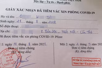 Giấy xác nhận tiêm chủng 2 mũi vaccine Pfizer của bé gái 13 tuổi ở Cần Thơ.