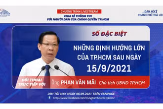 Chủ tịch UBND TP Hồ Chí Minh Phan Văn Mãi tham gia Livestream “Dân hỏi - thành phố trả lời” để chia sẻ thông tin với người dân. (Ảnh: Trung tâm Báo chí TP Hồ Chí Minh cung cấp)