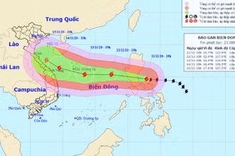 Vị trí và hướng di chuyển của bão Vamco. (Nguồn: nchmf.gov.vn)