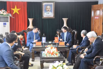 Đồng chí Lê Thành Đô và ngài Nadav Eshcar trao đổi thông tin trong buổi làm việc. 