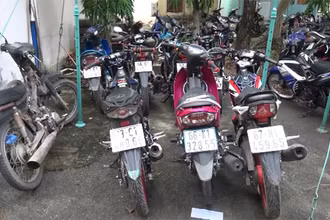 Các phương tiện bị giữ trong một cuộc đua xe trái phép tại Bình Dương, tháng 6-2020. (Ảnh: TRỊNH BÌNH)