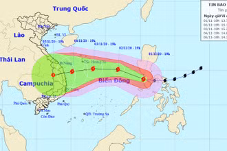 Vị trí và hướng di chuyển của bão Goni. (Nguồn: nchmf.gov.vn)