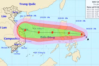 Vị trí và hướng di chuyển của bão Vamco. (Nguồn: nchmf.gov.vn)