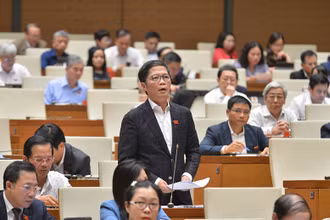 Bộ trưởng Công thương Trần Tuấn Anh báo cáo giải trình trước Quốc hội về vấn đề liên quan đến phát triển thuỷ điện, chiều 4-11.