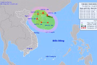 Vị trí và hướng di chuyển của bão số 3. (Nguồn: nchmf.gov.vn)