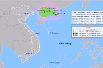 Vị trí và hướng di chuyển của áp thấp nhiệt đới. (Nguồn: nchmf.gov.vn)