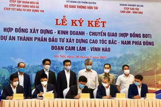 Lễ ký hợp đồng BOT dự án đầu tư xây dựng đoạn cao tốc Cam Lâm - Vĩnh Hảo. (Ảnh: Bộ Giao thông vận tải cung cấp)