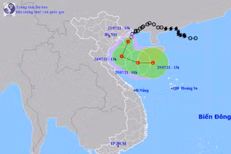 Vị trí và hướng di chuyển của áp thấp nhiệt đới. (Nguồn: nchmf.gov.vn)