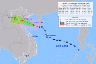 Vị trí và hướng di chuyển của áp thấp nhiệt đới. (Nguồn: nchmf.gov.vn)