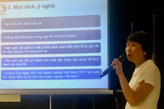 Giáo sư, Tiến sĩ Từ Thị Loan, Phó Chủ tịch Hiệp hội Phát triển văn hóa doanh nghiệp Việt Nam giới thiệu Đề án tổ chức Diễn đàn thường niên “Văn hóa với doanh nghiệp”.