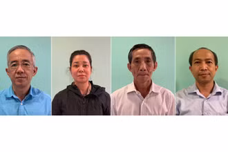 Các bị can từ trái sang phải: Nguyễn Trí Dũng; Phan Thị Bích Hạnh; Nguyễn Đỗ Nguyên; Lương Ngọc Tuấn.