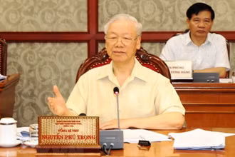 Tổng Bí thư Nguyễn Phú Trọng chủ trì một cuộc họp Bộ Chính trị, Ban Bí thư. (Ảnh: Trí Dũng/TTXVN)