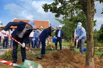 Lãnh đạo tỉnh Quảng Ngãi, Tập đoàn Dầu khí Việt Nam và BSR tham gia trồng cây xanh tại Khu chứng tích Sơn Mỹ.
