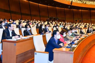 Các đại biểu Quốc hội tham dự phiên họp tại hội trường Diên Hồng. (Ảnh: LINH NGUYÊN)
