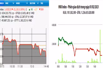 Diễn biến VN-Index và HNX-Index, phiên giao dịch ngày 1-2.