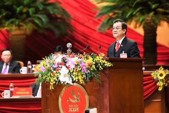 Đồng chí Lê Hồng Quang, Ủy viên Trung ương Đảng, Phó Chánh án Thường trực Tòa án nhân dân tối cao trình bày tham luận. Ảnh: tuấn anh - DUY LINH