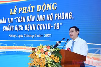 Chủ tịch Quốc hội Vương Đình Huệ phát biểu tại lễ phát động. (Ảnh: Duy Linh) 