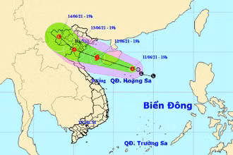 Vị trí và hướng di chuyển của áp thấp nhiệt đới. (Nguồn: nchmf.gov.vn)